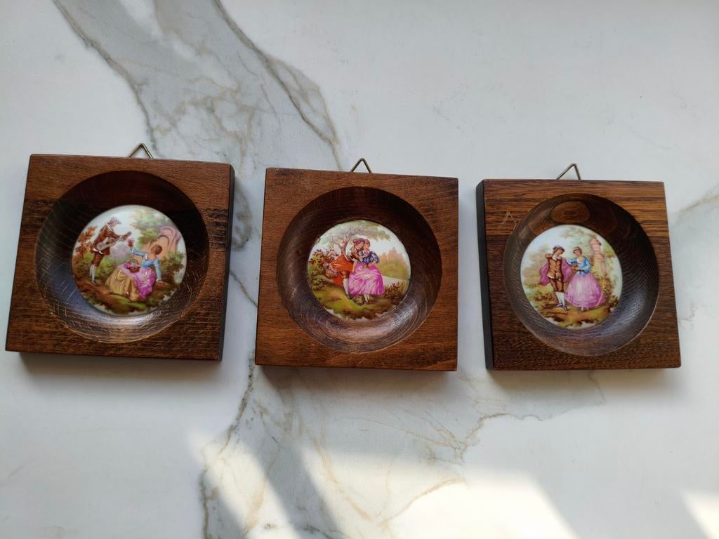 Set van 3 Vintage Limoges Porseleinen Miniatuur Schilderijen, Ophalen of Verzenden