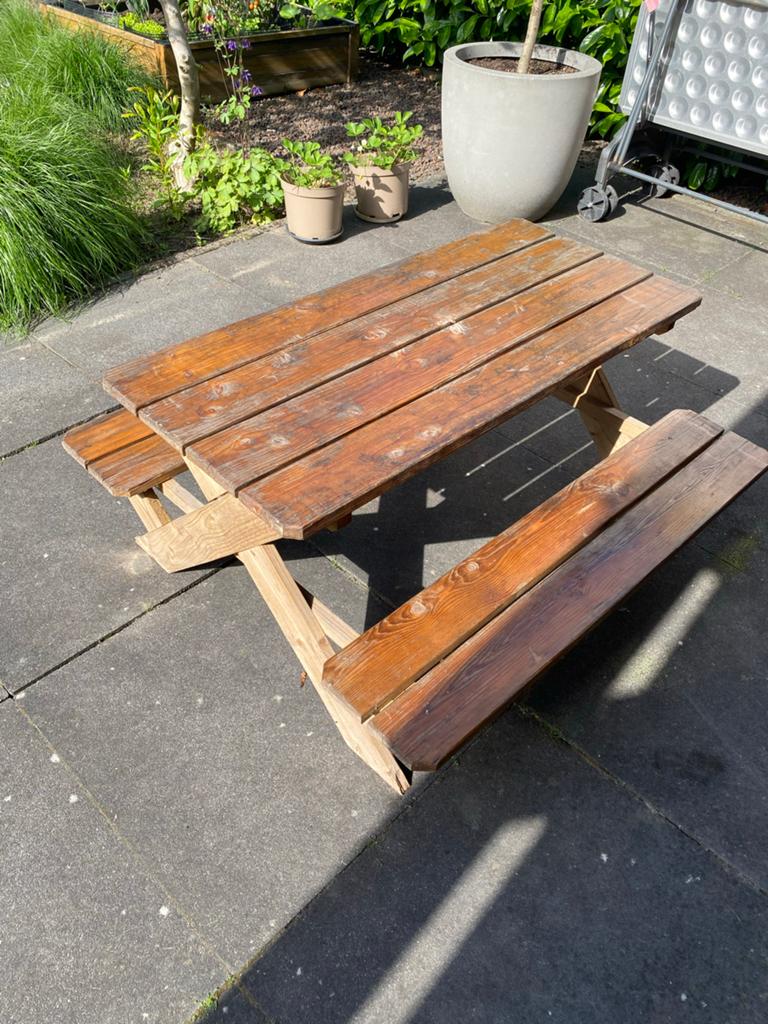 Houten kinderpicknicktafel voor buiten, Kinderpicknicktafel, Gebruikt, Ophalen of Verzenden, Rechthoekig