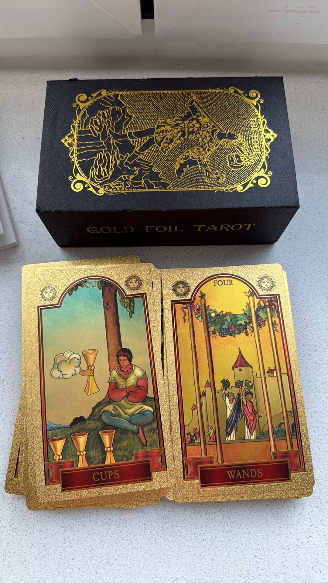 Gold Foil Tarot Deck – Luxe Goudfolie Tarotkaarten Compleet, Ophalen of Verzenden, Zo goed als nieuw, Tarot of Kaarten leggen