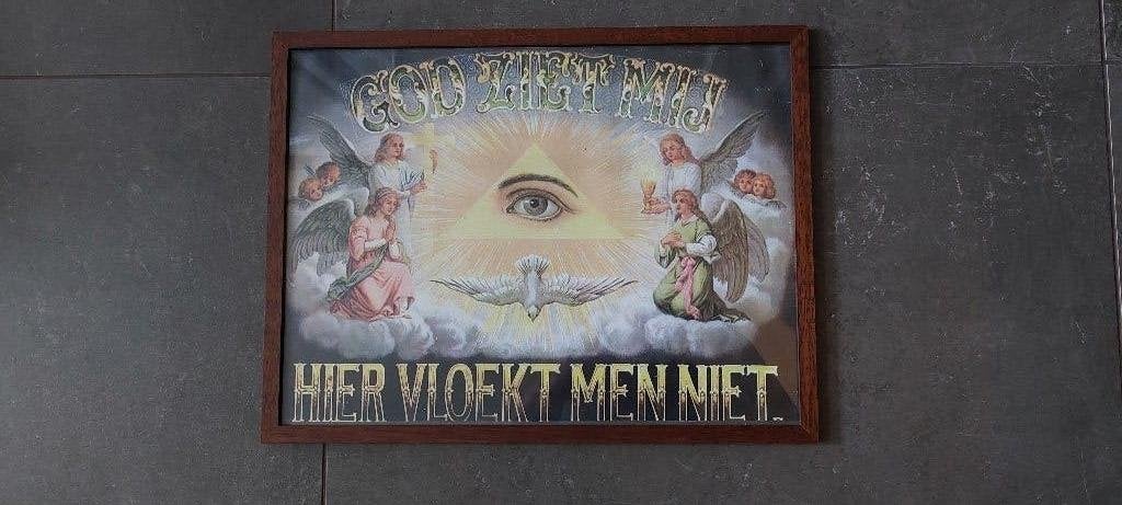 Retro schilderijtje met houten lijstje, Ophalen of Verzenden, Huis en Inrichting