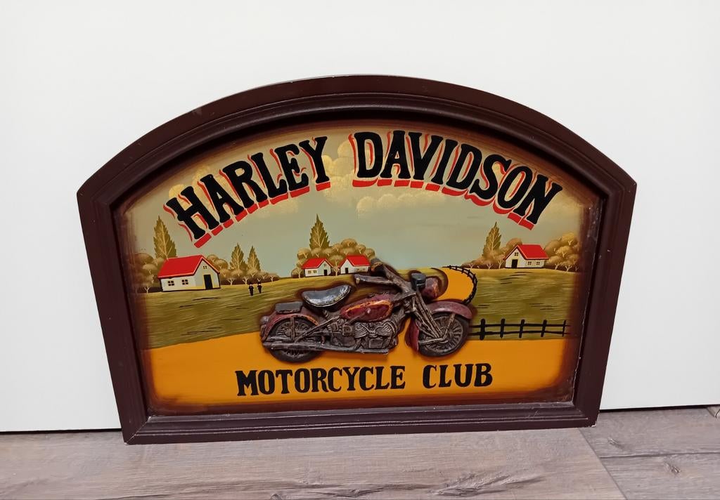 Harley Davidson Motorcycle Club Houten Wandbord, Verzamelen, Ophalen of Verzenden, Gebruikt, Reclamebord