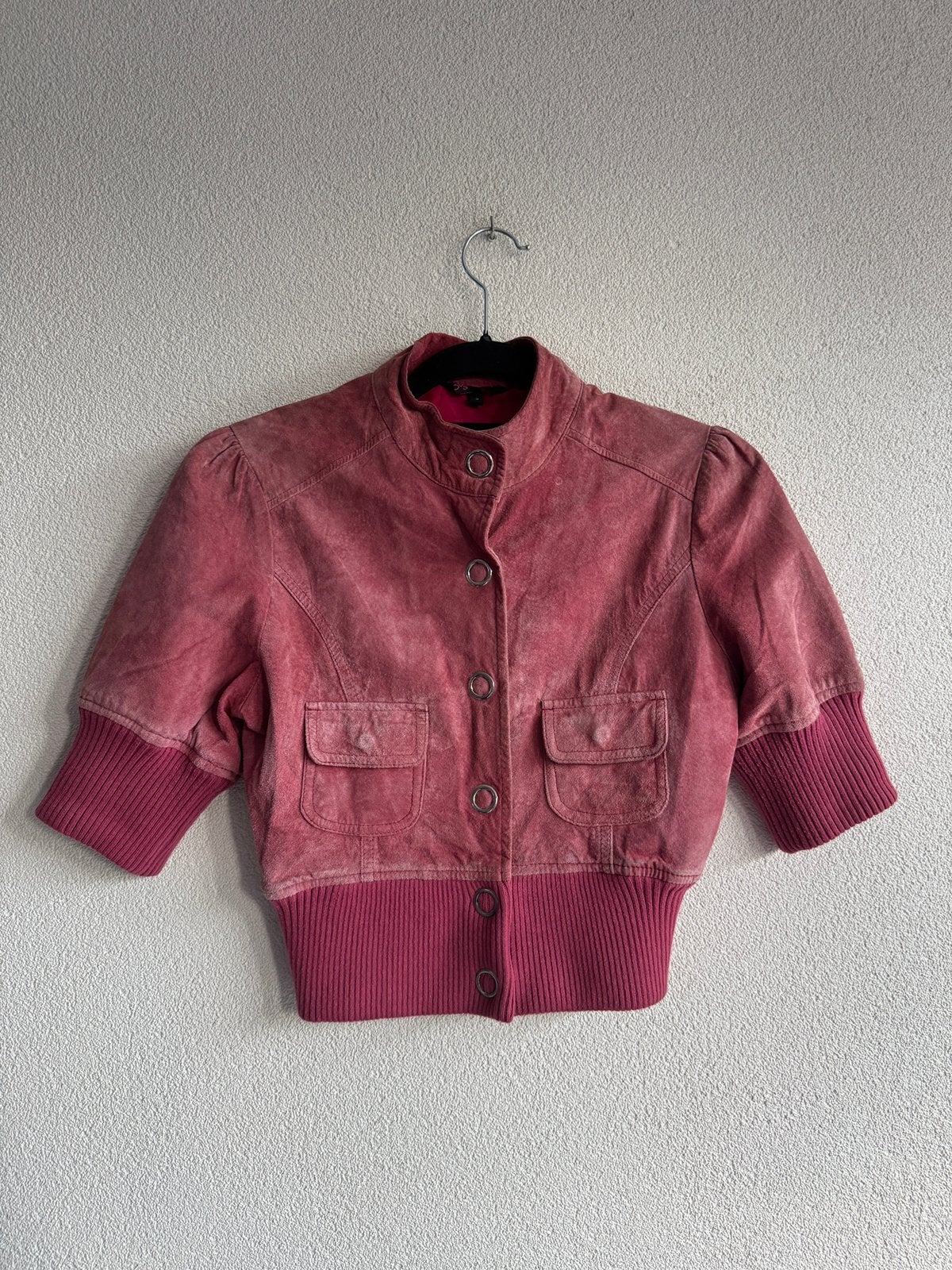 Vintage Y2K oud roze leren suede jas met korte mouwen, Vintage, Vintage, Vintage, Ophalen of Verzenden