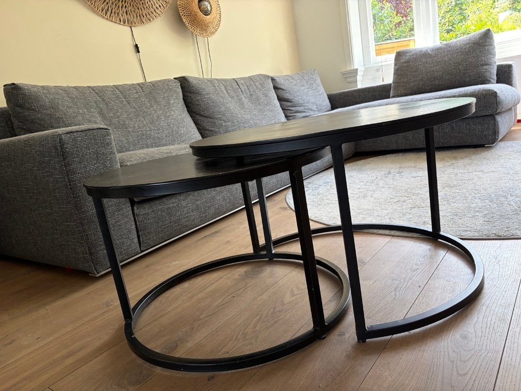 LABEL51 salontafel set Grand, zwart metaal (2 stuks), Ophalen, 50 tot 100 cm, Rond, 50 tot 100 cm