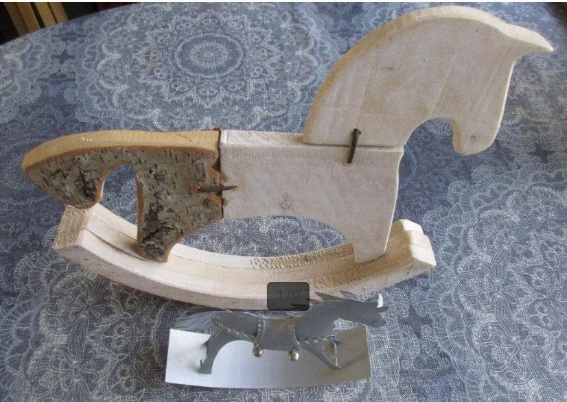 2 x leuke decoratie hobbelpaard - hout / metaal - samen 3,00, Antiek en Kunst, Ophalen of Verzenden