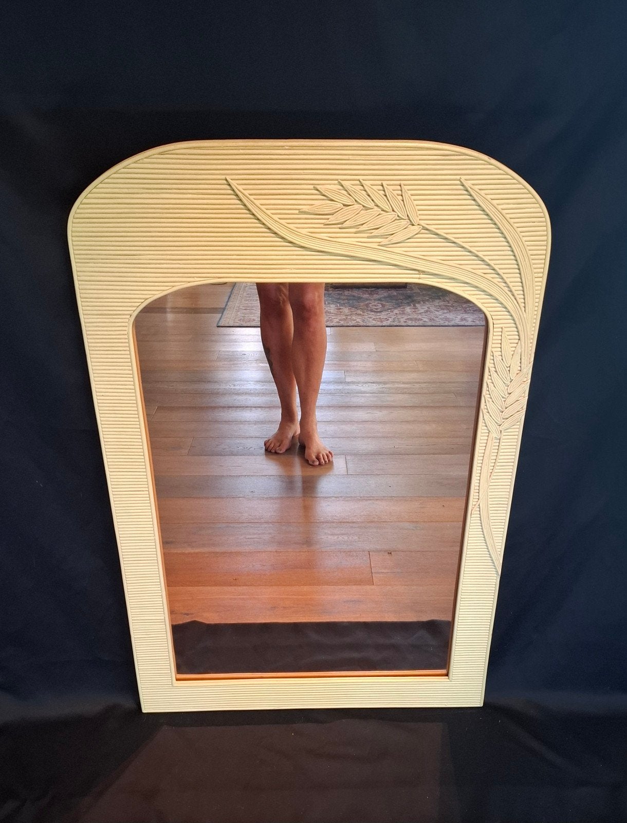 Grote Vintage Rotan Bohemian Spiegel (107 cm), Huis en Inrichting, Ophalen, Minder dan 50 cm, Gebruikt, Minder dan 100 cm