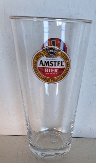 Amstel Bierglas type Vaasje CDW 25 logo 40b, Ophalen of Verzenden, Zo goed als nieuw, Glas of Glazen, Amstel