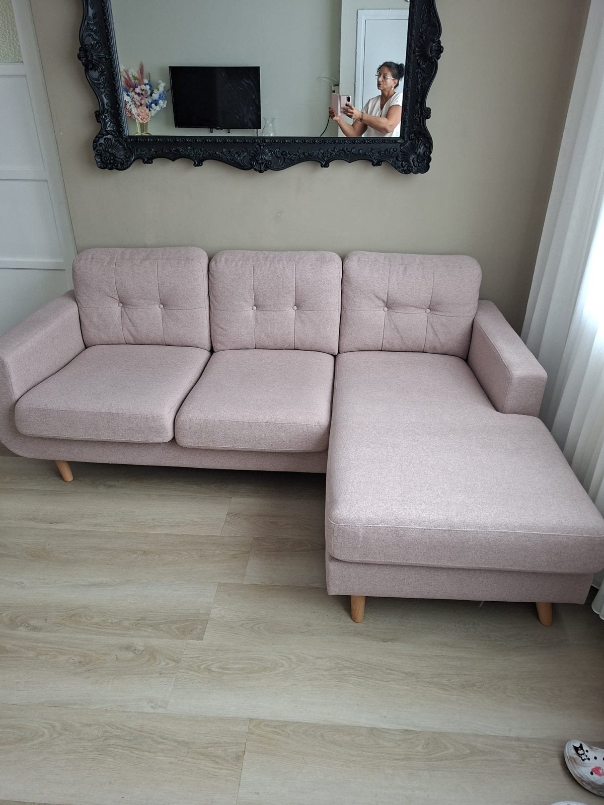 Roze Hoekbank - Zo goed als nieuw, Huis en Inrichting, 125 tot 150 cm, Hoekbank, Ophalen of Verzenden, Zo goed als nieuw