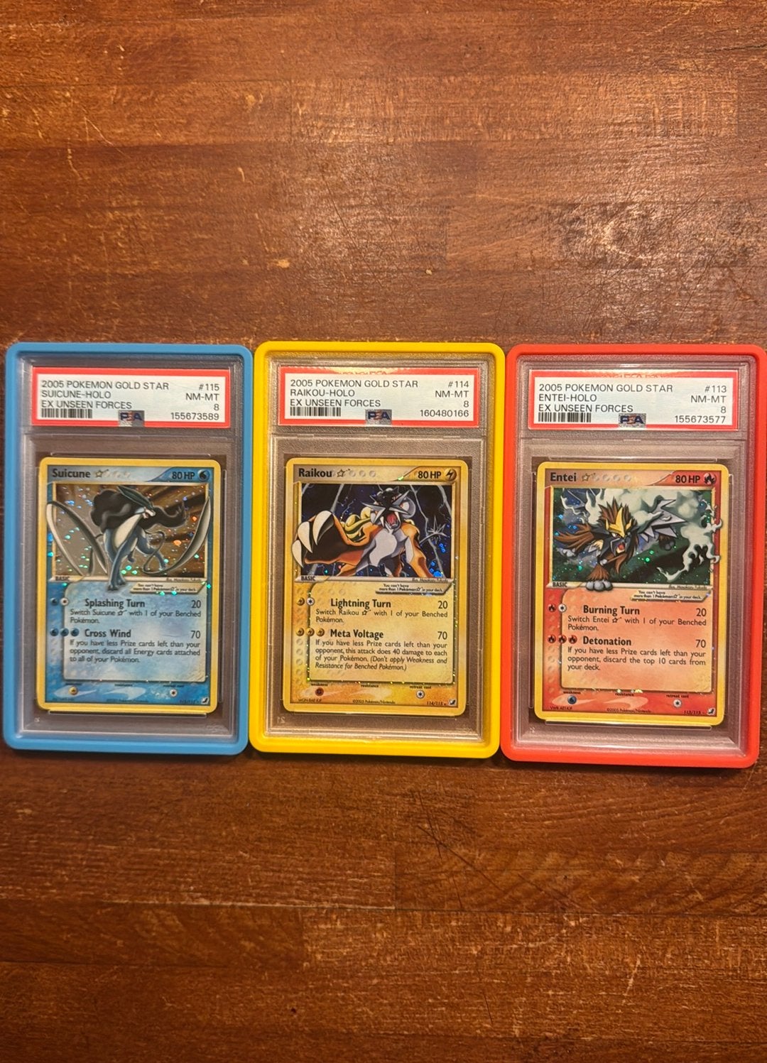 Suicune gold star, raikou gold star, entei gold star psa 8, Ophalen of Verzenden, Zo goed als nieuw