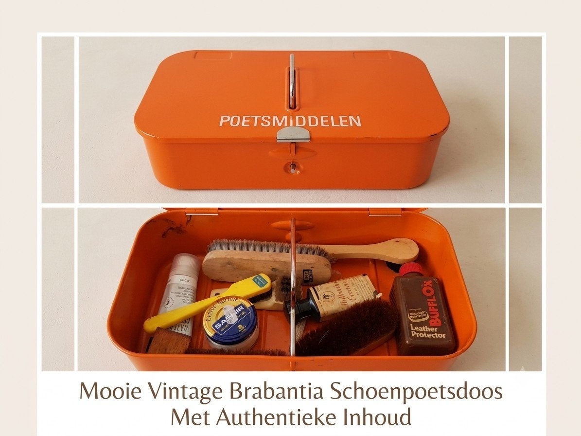 Vintage Brabantia Schoenpoetsdoos Oranje met Inhoud, Ophalen of Verzenden