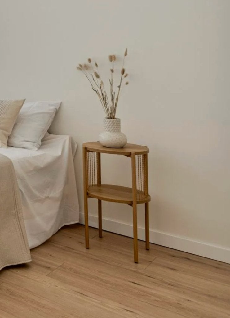 2x nachtkastje SNESLEV eiken bijzet design tafeltje NIEUW, Ophalen, Minder dan 45 cm, Nieuw, 55 tot 70 cm