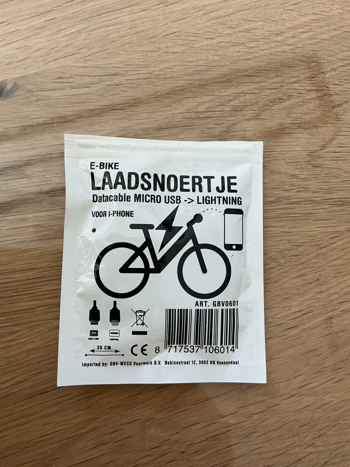 E-bike laadsnoertje Micro USB naar Lightning voor iPhone, Nieuw