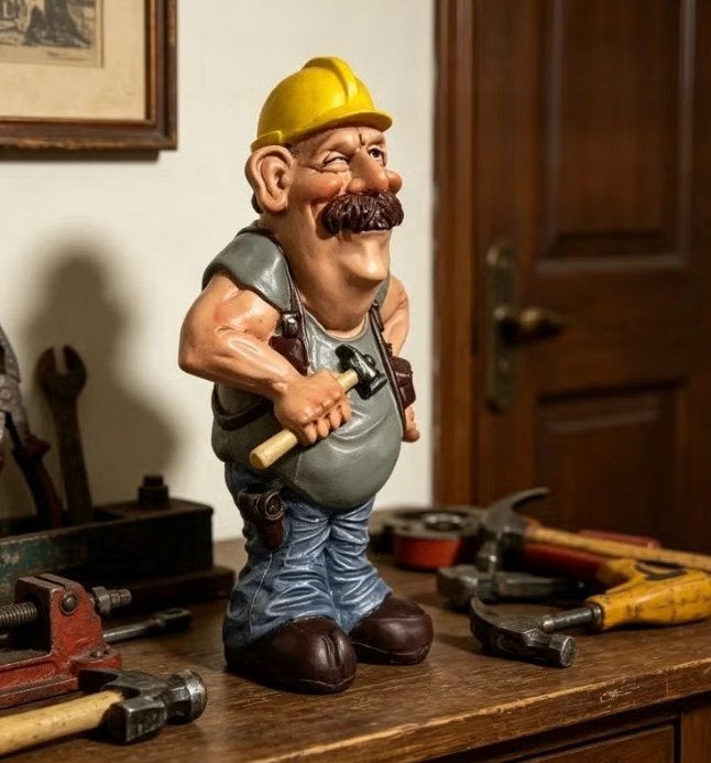 Retro Bouwvakker prachtig decoratief beeldje (15cm), Ophalen of Verzenden, Nieuw