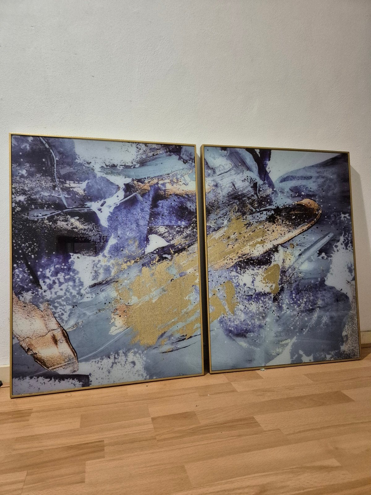 Abstracte schilderijen set - Paars, blauw en goud, Ophalen