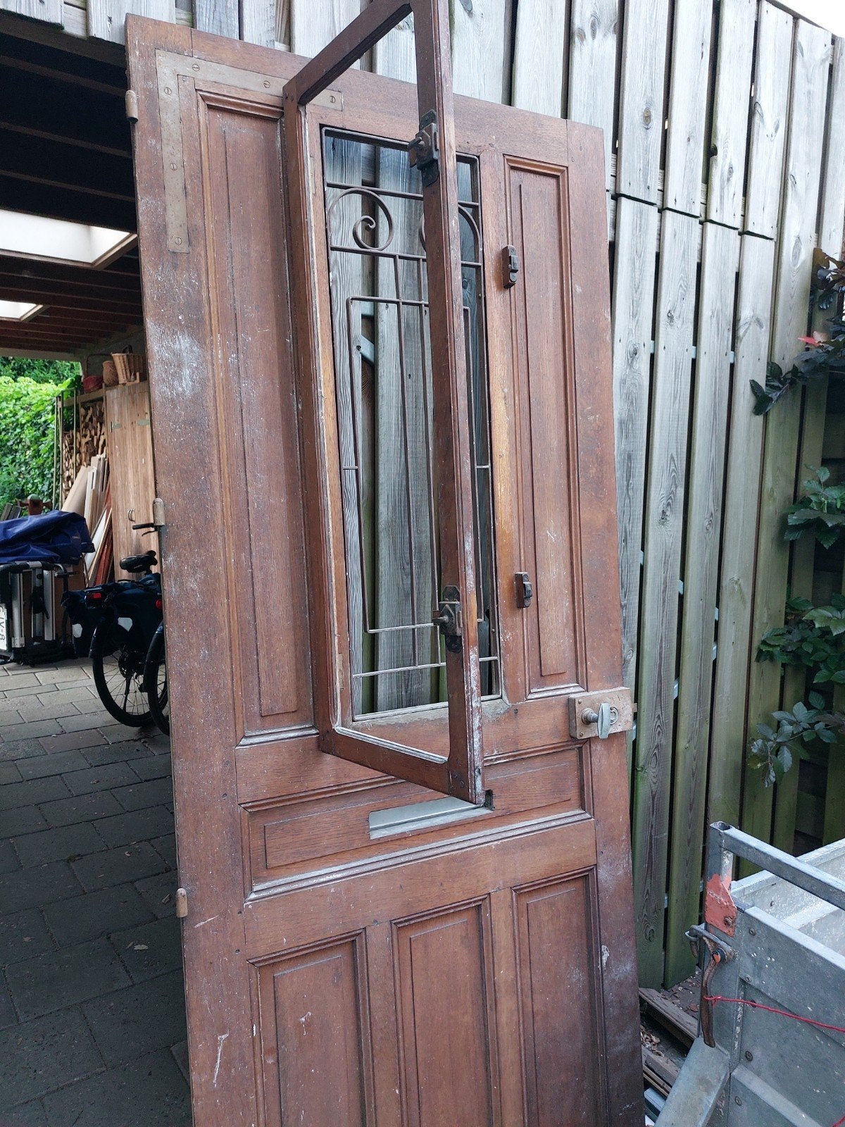 Unieke, oude Franse cafédeur, zware kwaliteit, 2165 x 940 mm, Doe-het-zelf en Verbouw, Deuren en Horren, Ophalen, 80 tot 100 cm