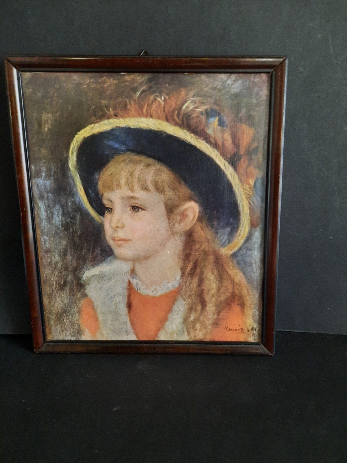 Ingelijste reproductie van Renoir's 'Meisje met Hoed', Antiek en Kunst, Ophalen of Verzenden