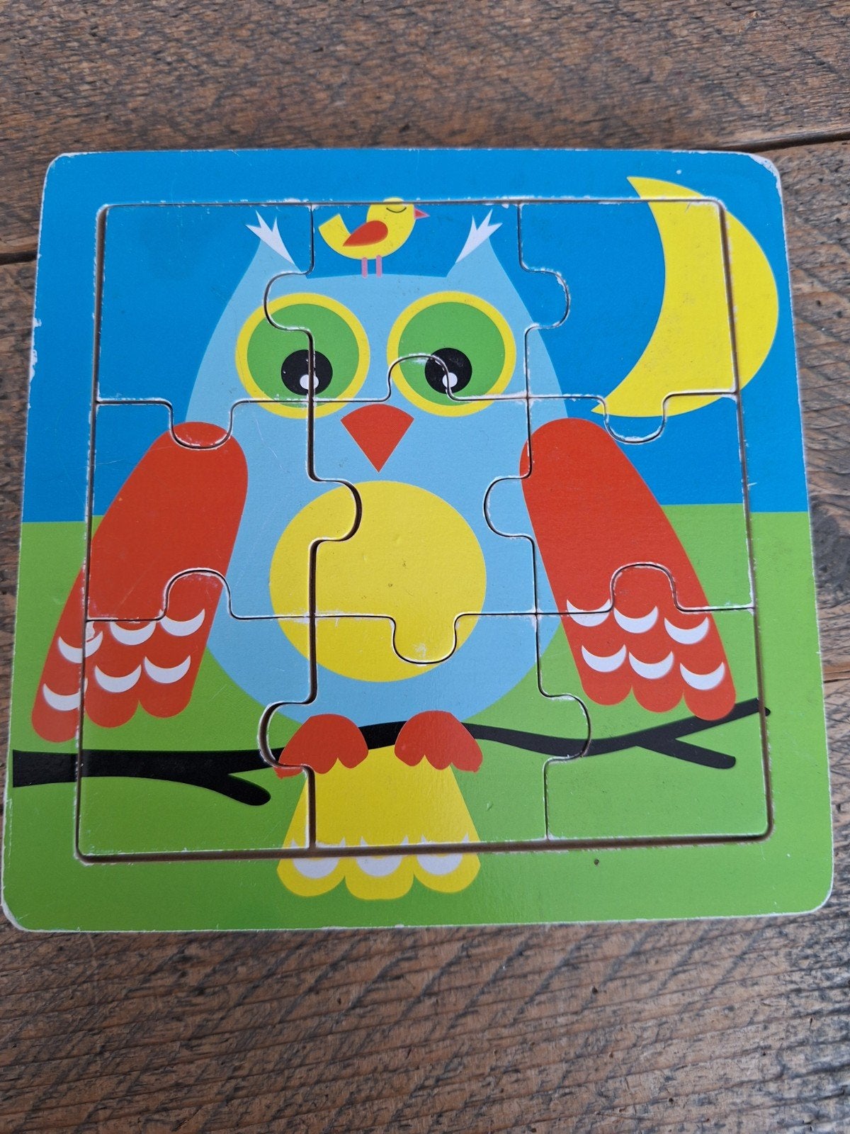 Houten uil puzzel 9 stukjes - compleet, 2 tot 4 jaar, Gebruikt, Ophalen of Verzenden, Van hout