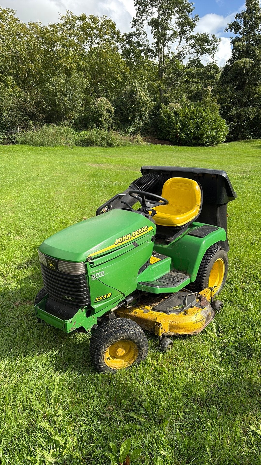 John Deere 355D zitmaaier, Tuin en Terras, Ophalen, Gebruikt, Elektrische starter, 120 cm of meer