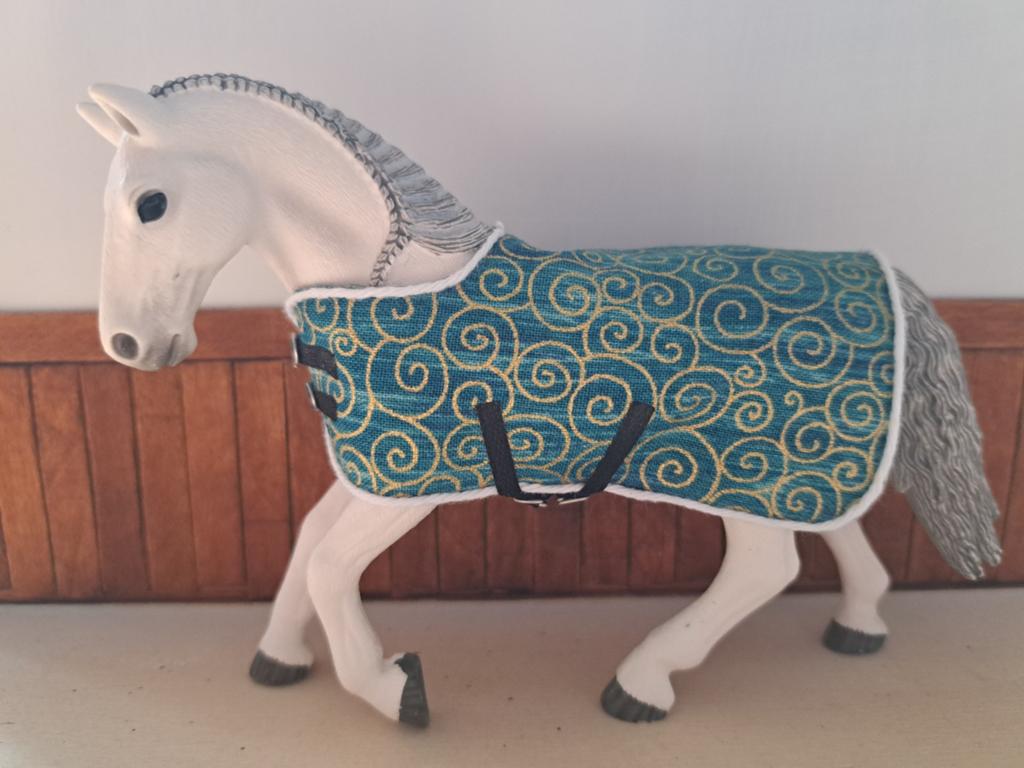 Schleich deken turquoise goud streep, Ophalen of Verzenden, Zo goed als nieuw, Paard, Beeldje of Figuurtje