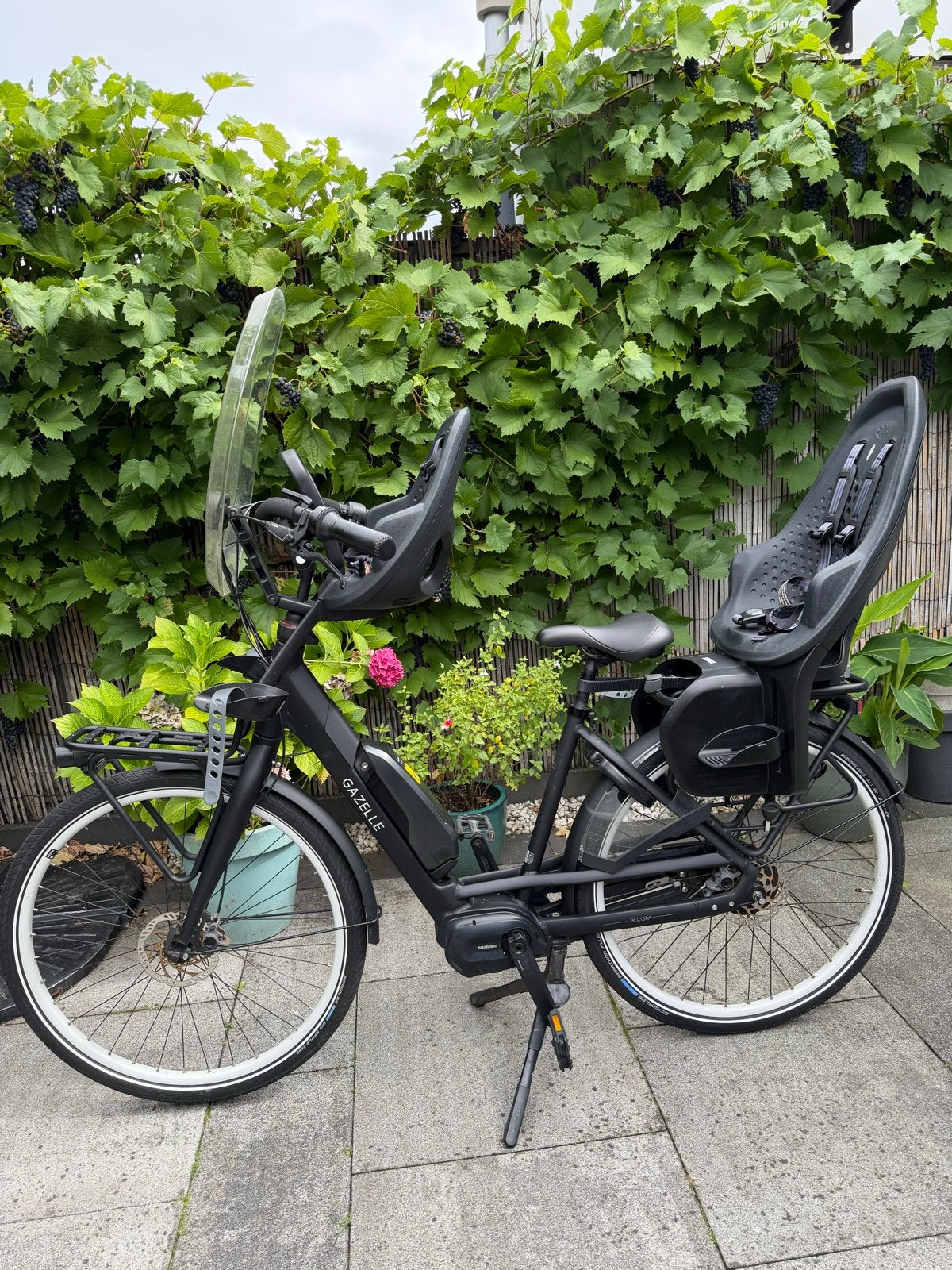 Gazelle Bloom C380 HMS elektrische met 2 kinderzitjes, Ophalen, Gebruikt, 47 tot 51 cm, 50 km per accu of meer