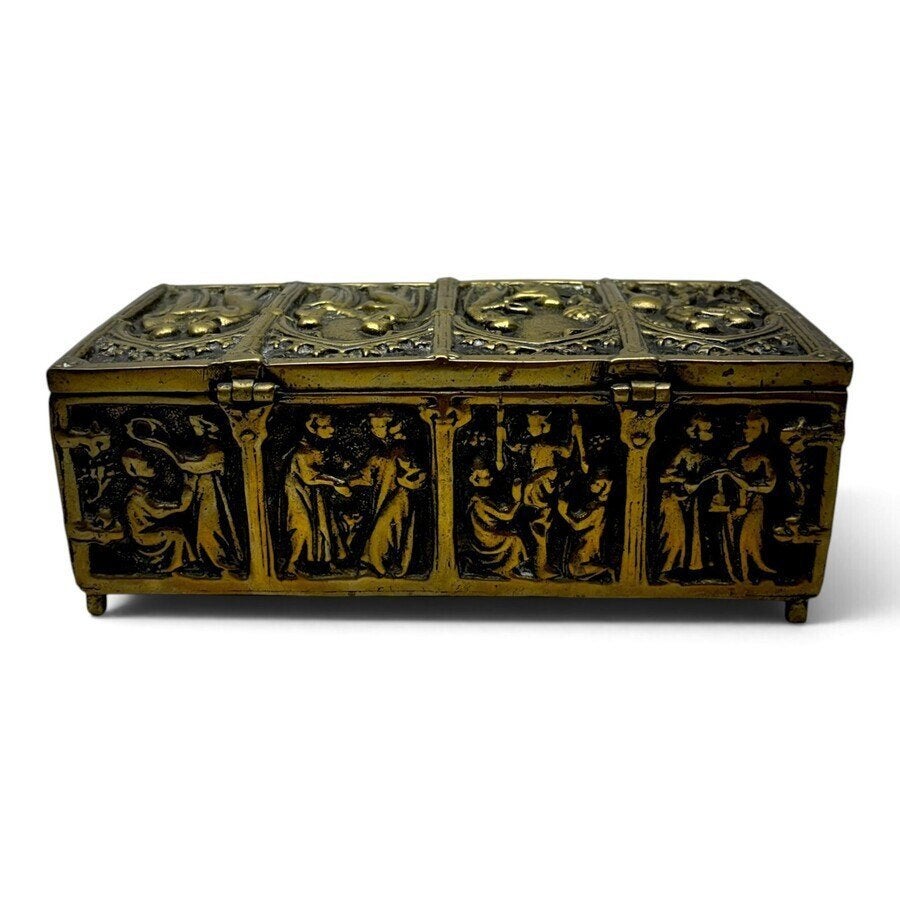 Messing of bronzen kistje in neogotische stijl, Ophalen of Verzenden