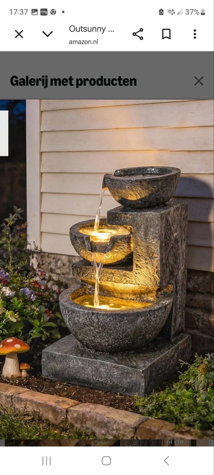 Outsunny Waterval Fontein met LED-verlichting, Verzenden, Nieuw, Overige materialen, Waterval