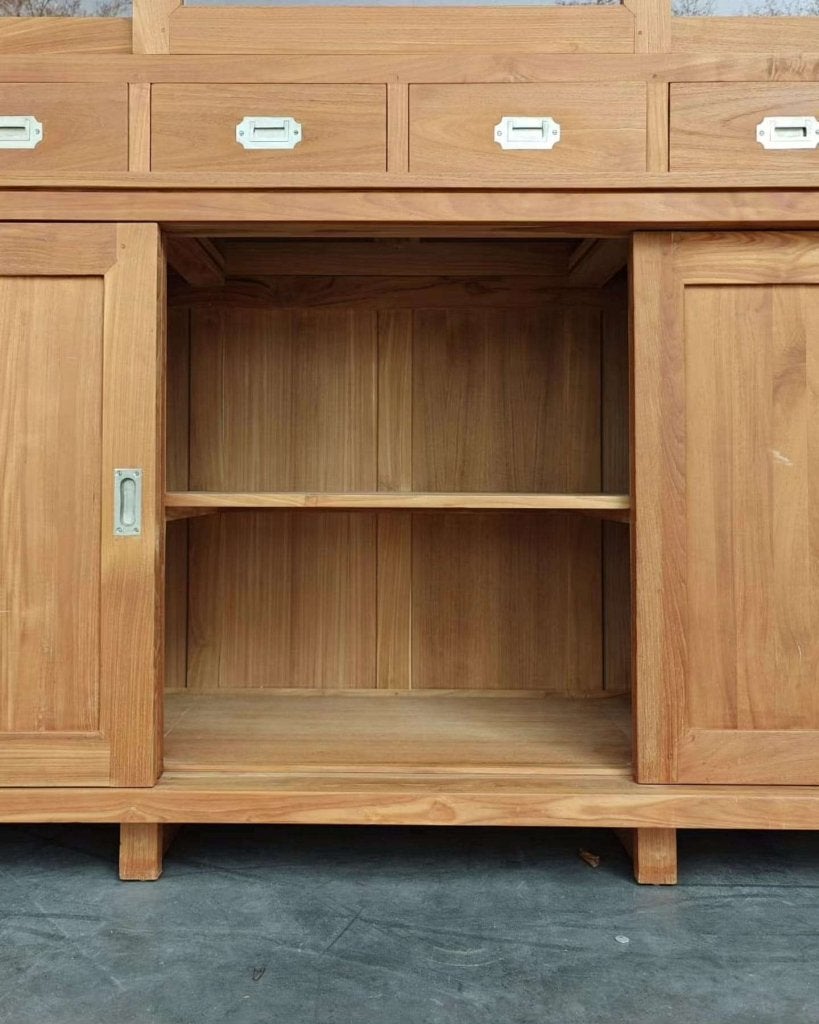 Teakhout Schoolkast | Winkelkast | Servieskast teak #2768, Niet ingevuld, Gebruikt, Met deur(en), 200 cm of meer