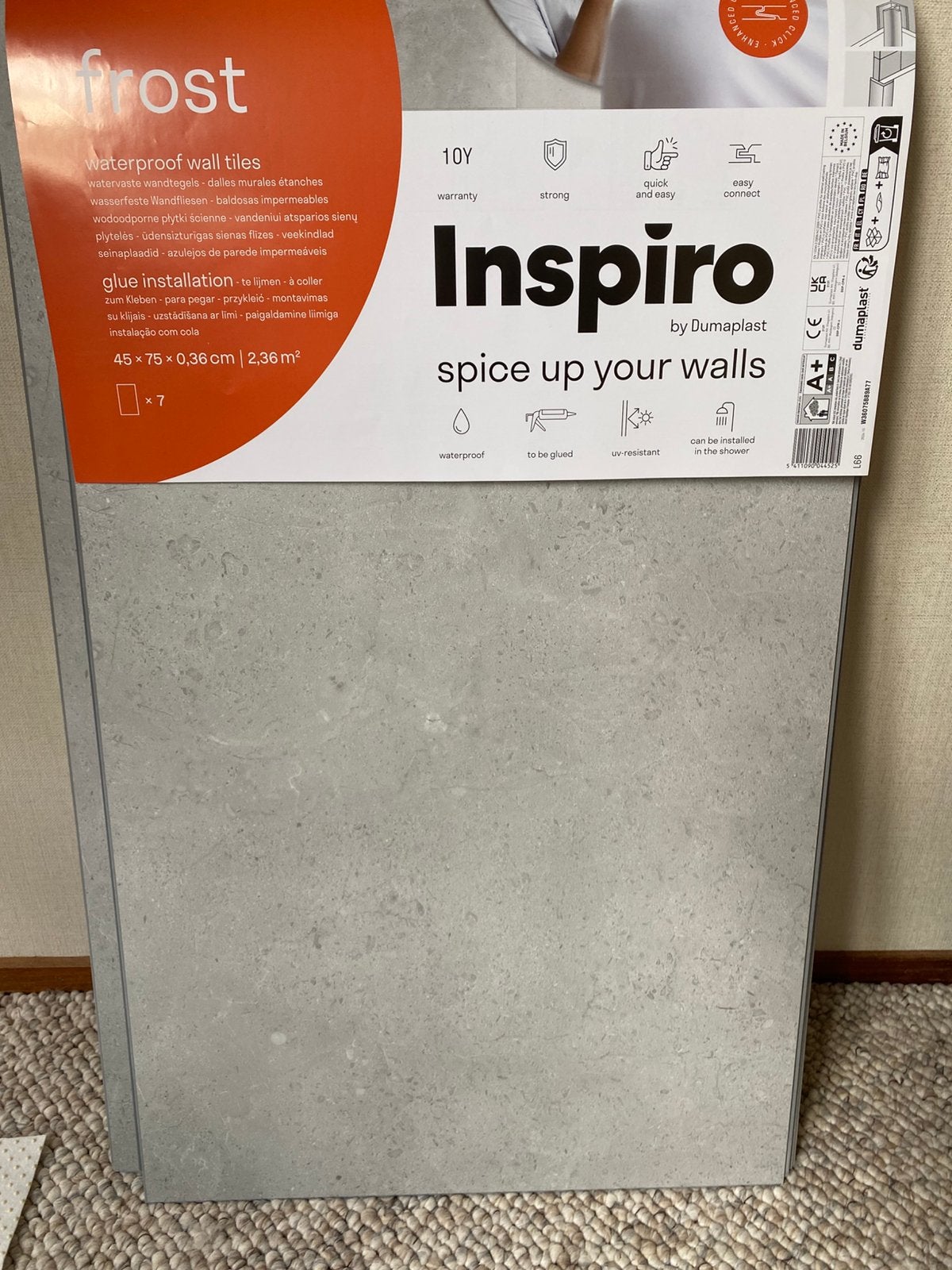 Inspiro wand tegels licht grijs beton look, Ophalen, 60 cm of meer, Zo goed als nieuw, Minder dan 5 m²