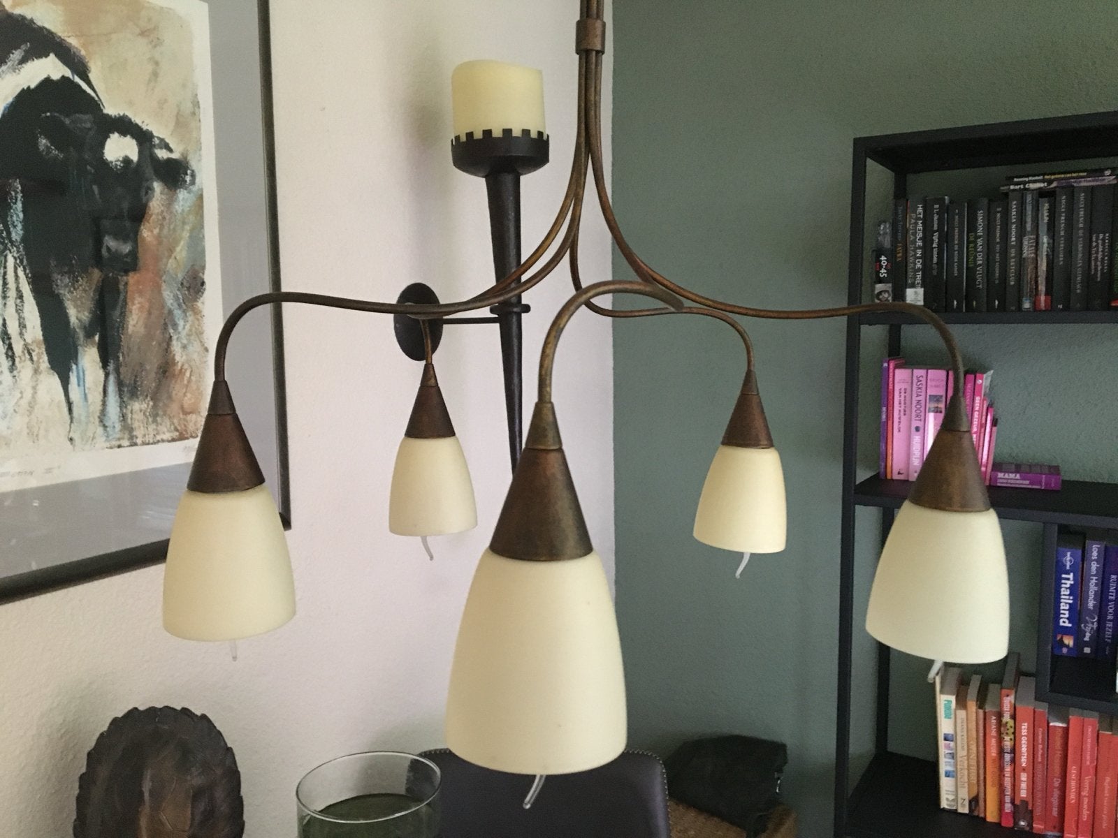 Stijlvolle hanglamp met 5 lichtpunten, Ophalen, Gebruikt, Metaal, E14 (klein)