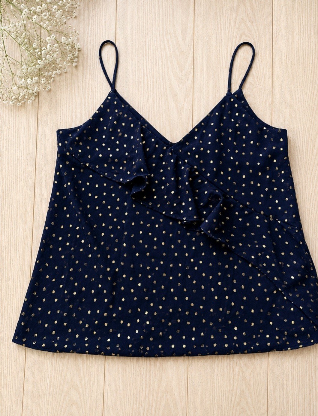 Zara top met gouden stippen - Maat S, Blauw, Zara, Ophalen of Verzenden, Zo goed als nieuw