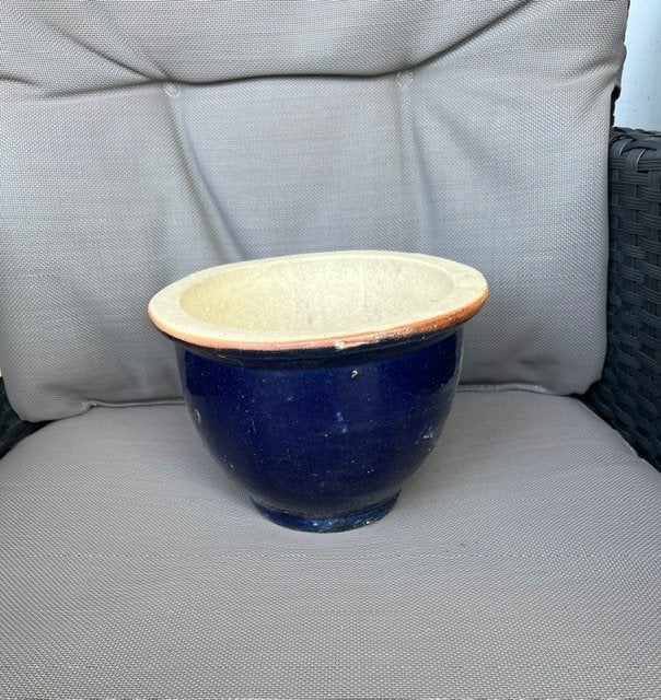 Prachtige blauw geglazuurde terracotta bloempot, Ophalen, Rond, Zo goed als nieuw, Minder dan 40 cm