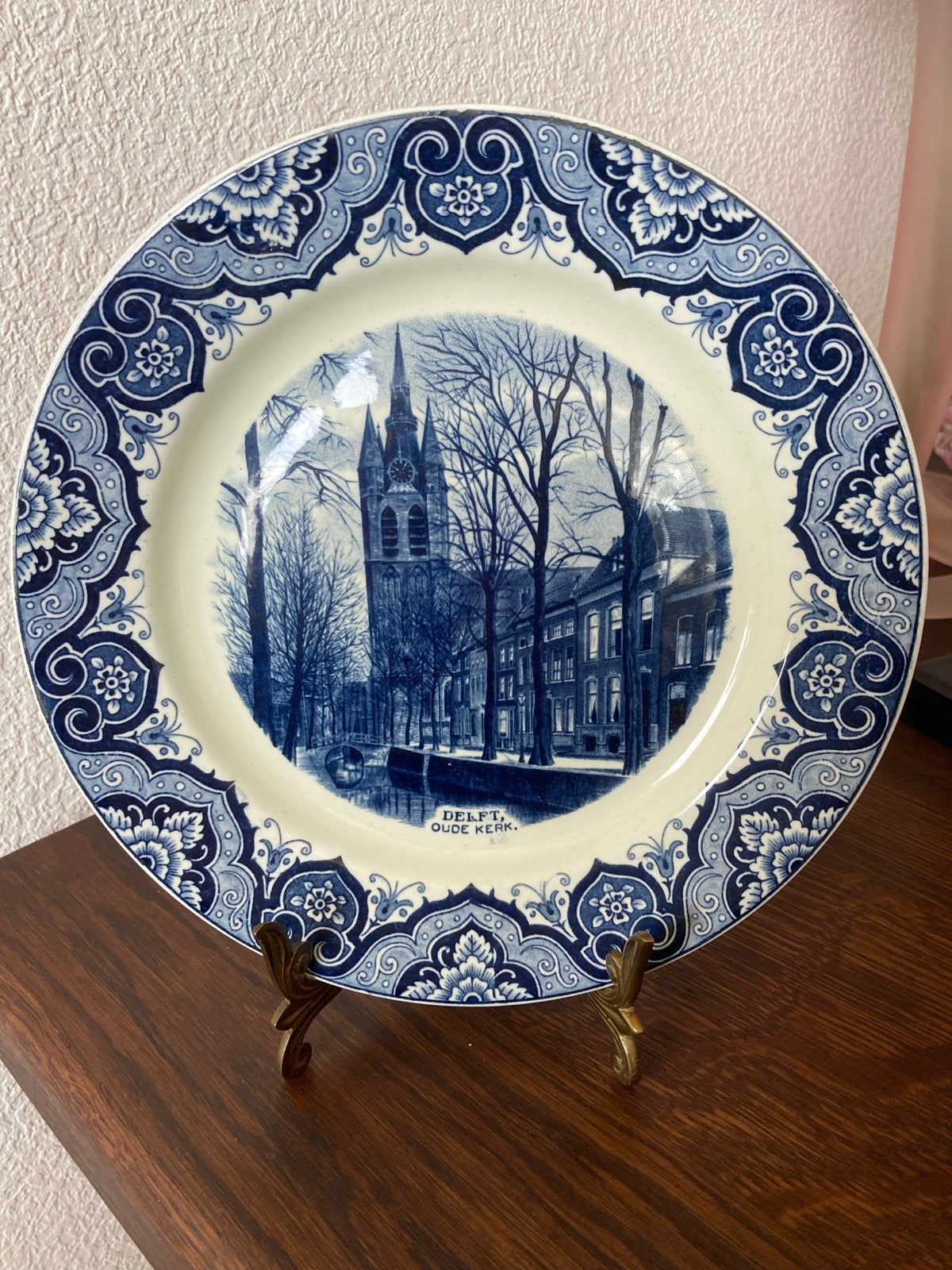 Delfts blauw bord 'Oude Kerk Delft' - Mooi Nederland, Ophalen of Verzenden