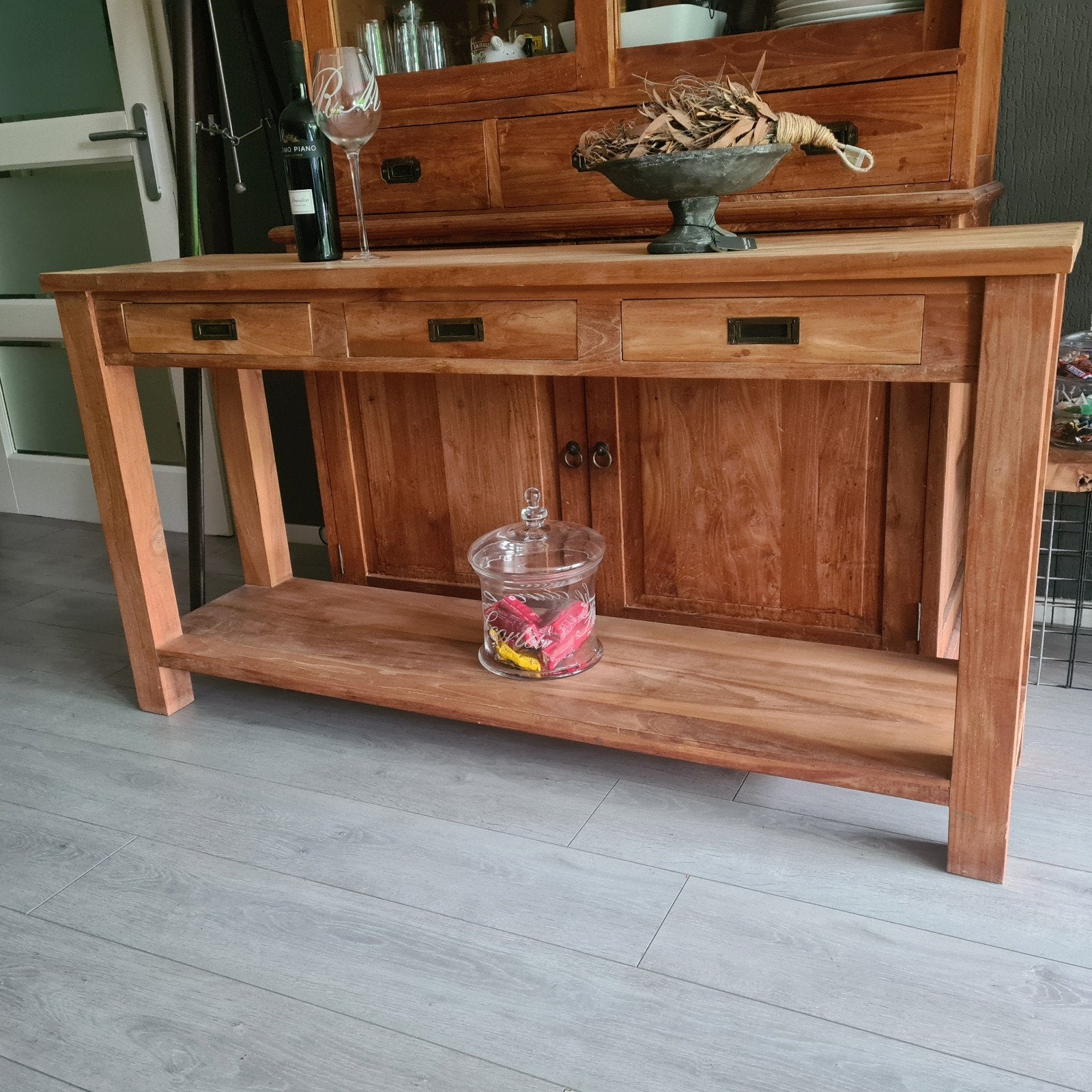 Sidetable teakhout met lades; 150x40x79, Ophalen, Teakhout, 150 tot 200 cm, Landelijk