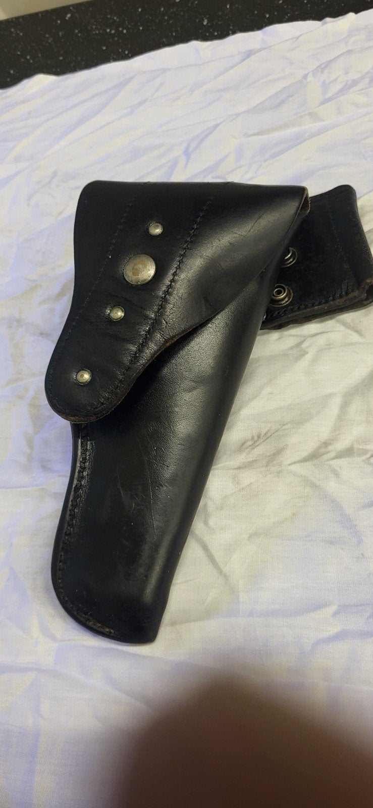 Vintage Pistoolholster Franse Politie - Zwart Leer, Ophalen of Verzenden, Overige soorten, Overige gebieden, Overige typen