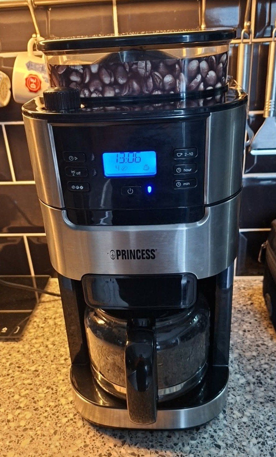Princess Grind & Brew Roma Koffiezetapparaat, 10 kopjes of meer, Ophalen, Koffiemachine, Koffiebonen