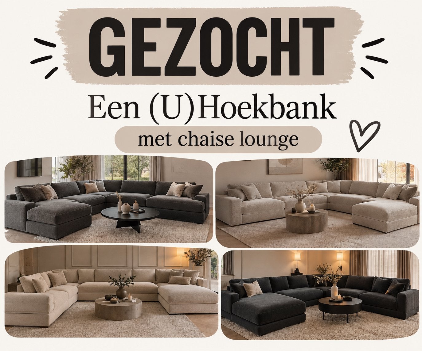 Gezocht: (U) Hoekbank. - zie omschrijving., Huis en Inrichting, Ophalen of Verzenden, Vierpersoons of meer, Hoekbank, 300 cm of meer
