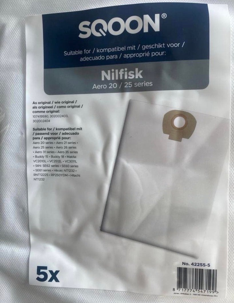 SQOON Stofzakken voor Nilfisk Aero 20/25 (5 stuks), Ophalen of Verzenden, Nieuw