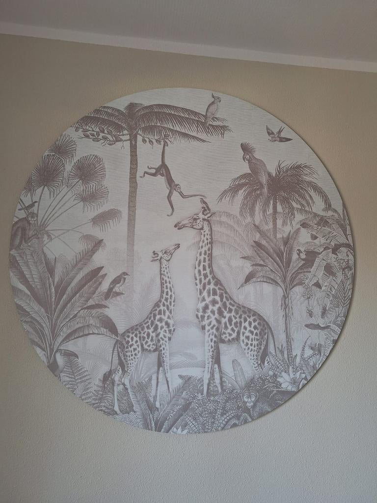 Rond Muurschilderij Savanne Dieren - 100cm, Ophalen, Zo goed als nieuw, Kleed of Kussen