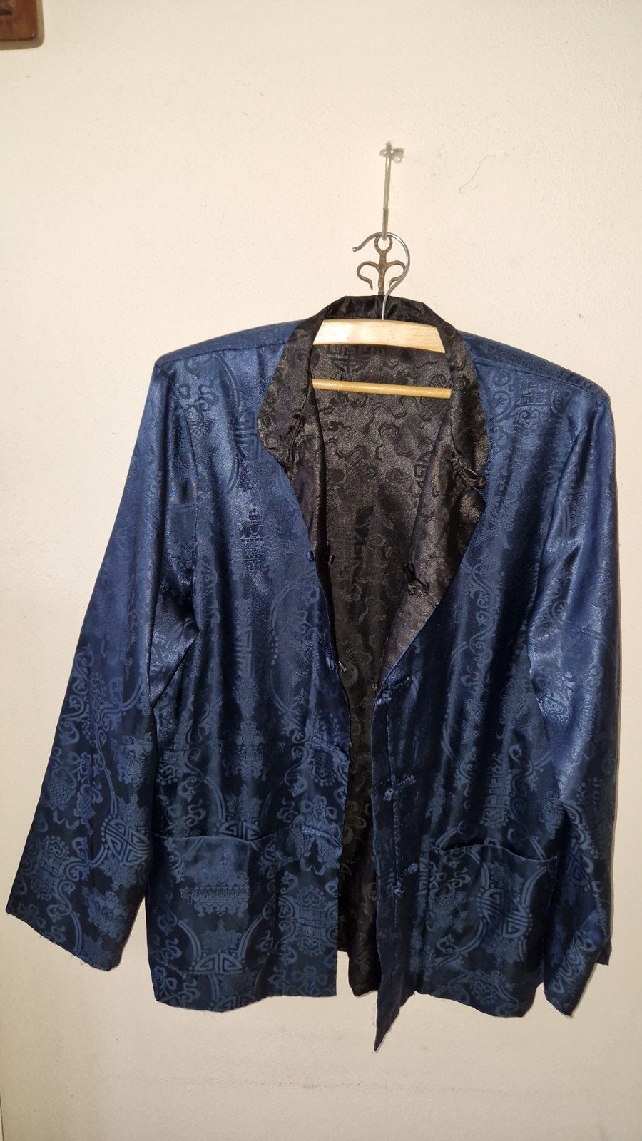 Chinees zijden jasje (omkeerbaar) met broek, Zwart, Maat 42/44 (L), Ophalen of Verzenden, Lang