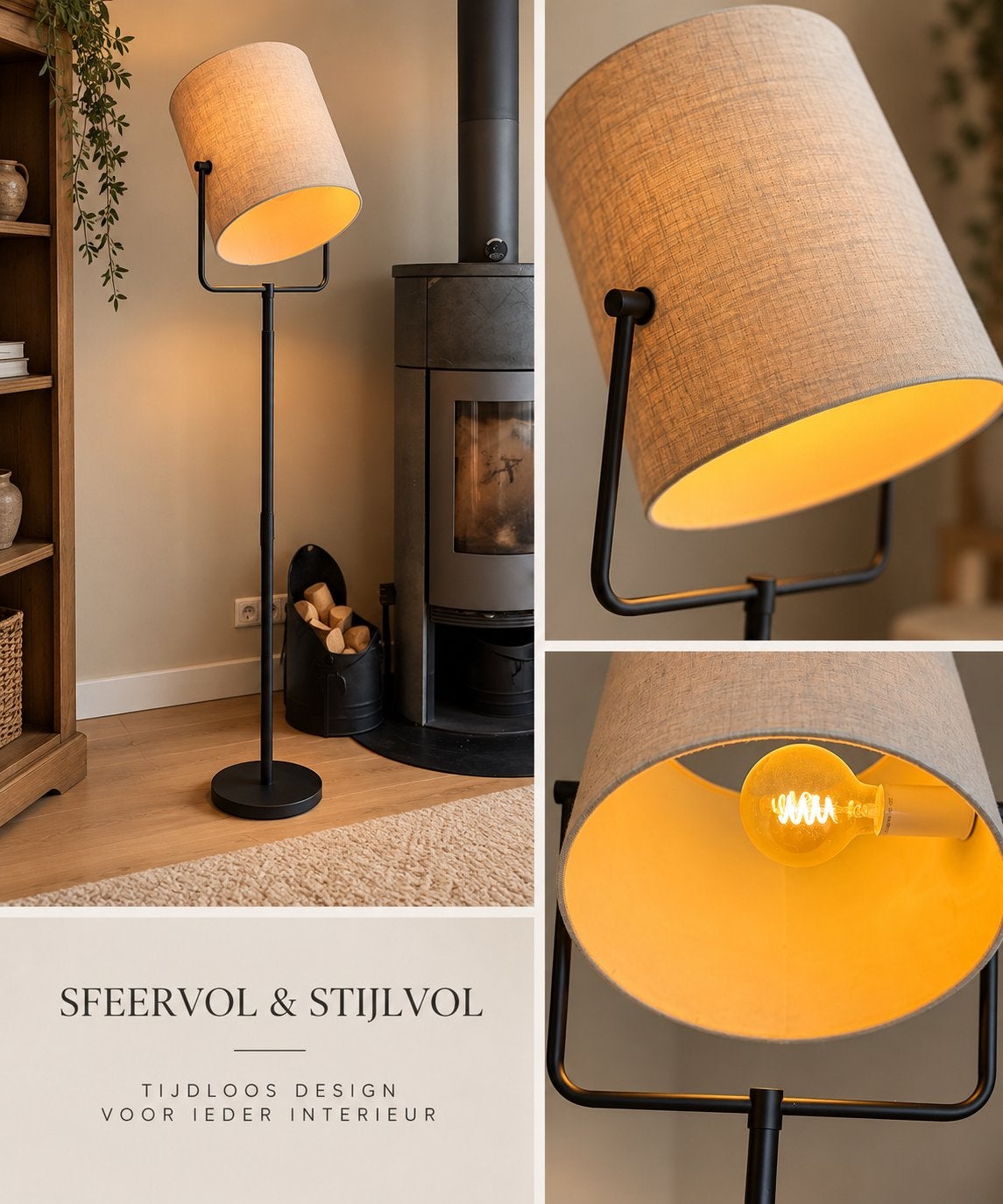 Sfeervolle en stijlvolle vloerlamp met stoffen kap, Ophalen, E27 (groot), Zo goed als nieuw, Metaal