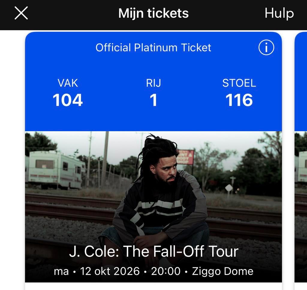 Platinum tickets 2x rij 1     J. Cole | The fall-Off Tour, Tickets en Kaartjes, Concerten | Pop, Twee personen, Oktober