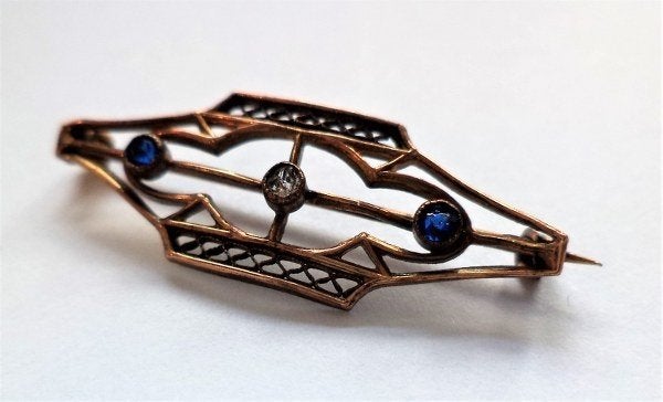 Antieke Edwardiaanse broche 800  9kt verguld Toermalijn, Ophalen, Zilver, Broche
