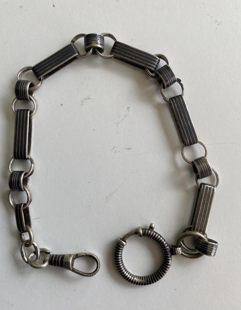 Niello, zilveren horlogeketting, Antiek en Kunst, Ophalen of Verzenden, Zilver