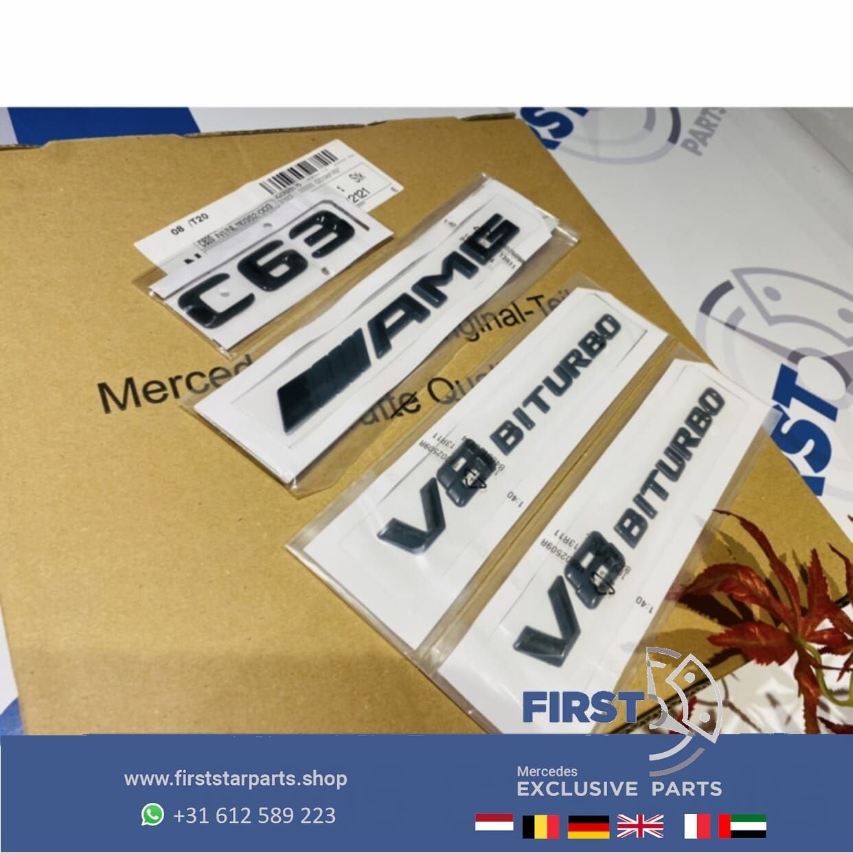 W205 C63 AMG LOGO SET C 63 ZWART EMBLEMEN SET Mercedes C KLA, Gebruikt, -, Ophalen of Verzenden, -