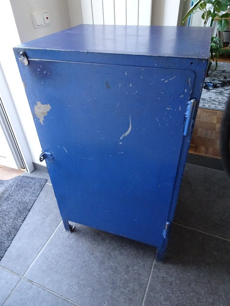 industriele werkplaatskast kast blauw koffietafel, Ophalen, Gebruikt