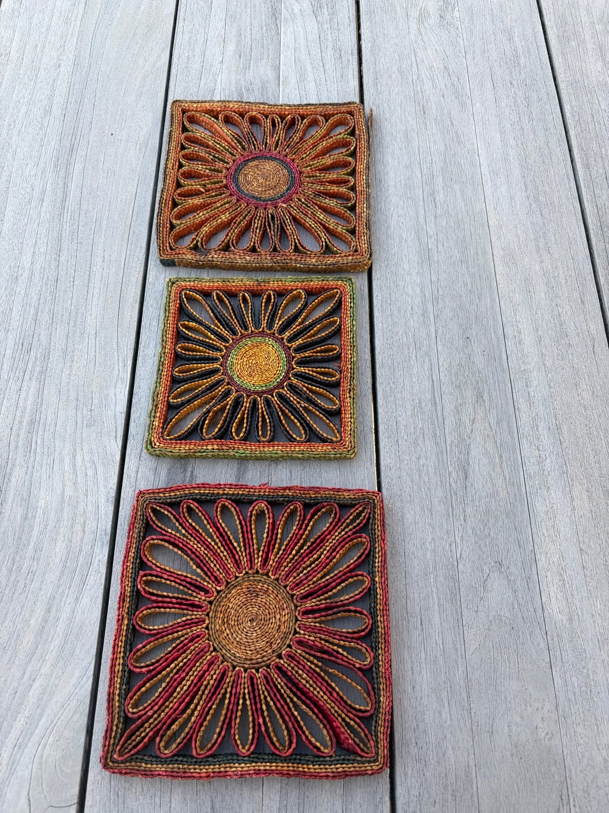 Set van 3 vintage raffia onderzetters, Verzamelen, Retro, Huis en Inrichting, Ophalen of Verzenden