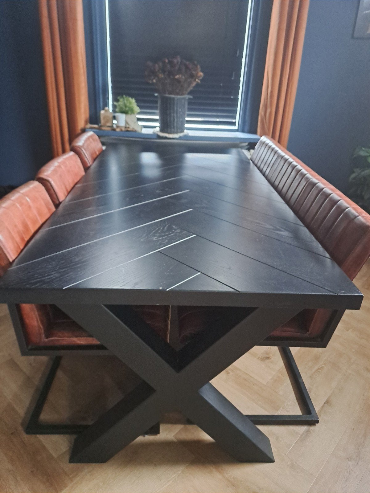 Massief mangohouten eettafel visgraat 200x100x75cm, Huis en Inrichting, Tafels | Eettafels, Ophalen, Gebruikt, 100 tot 150 cm