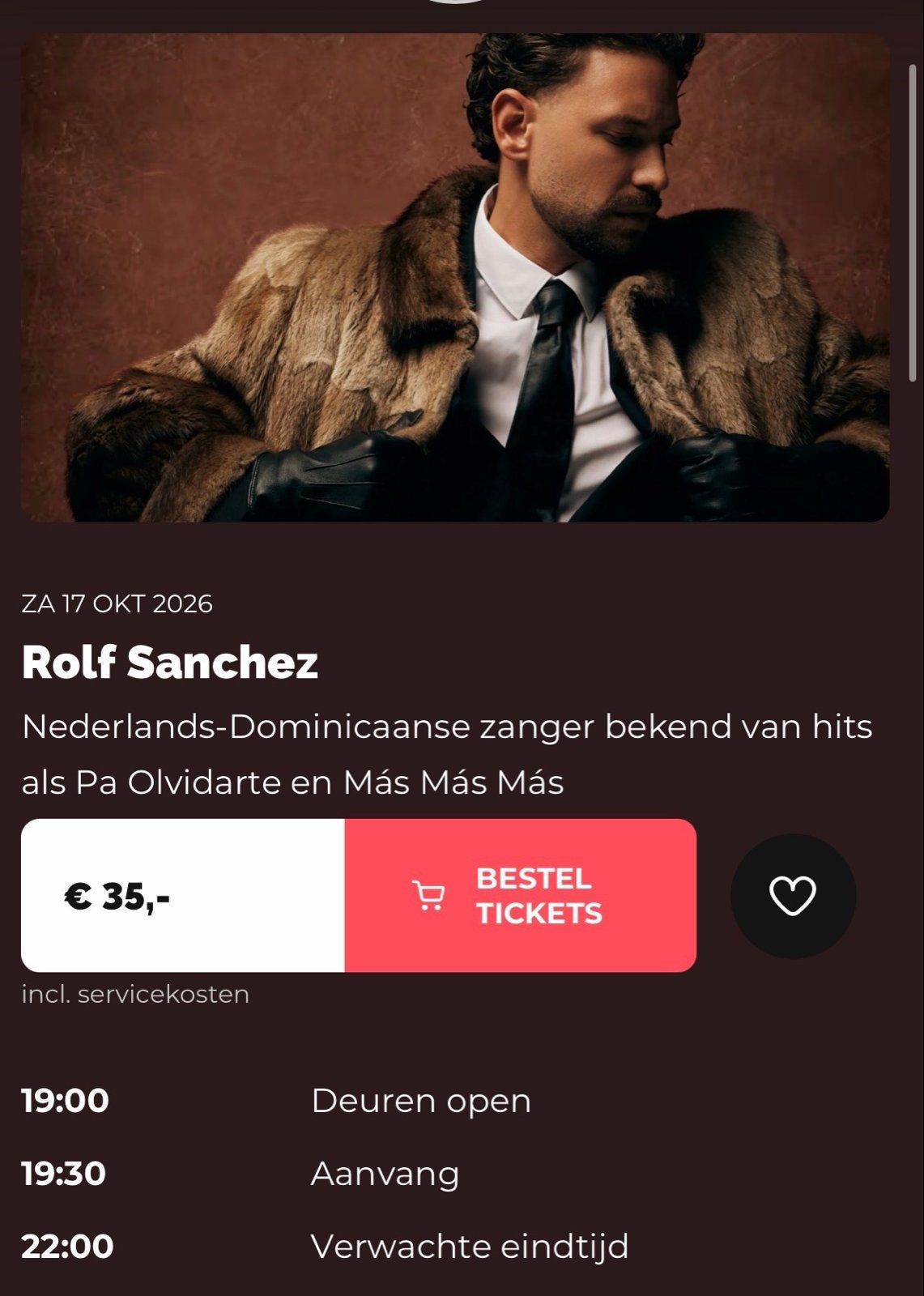 Rolf Sanchez 17 oktober 2026 Utrecht (Staanplaatsen), Twee personen, Oktober