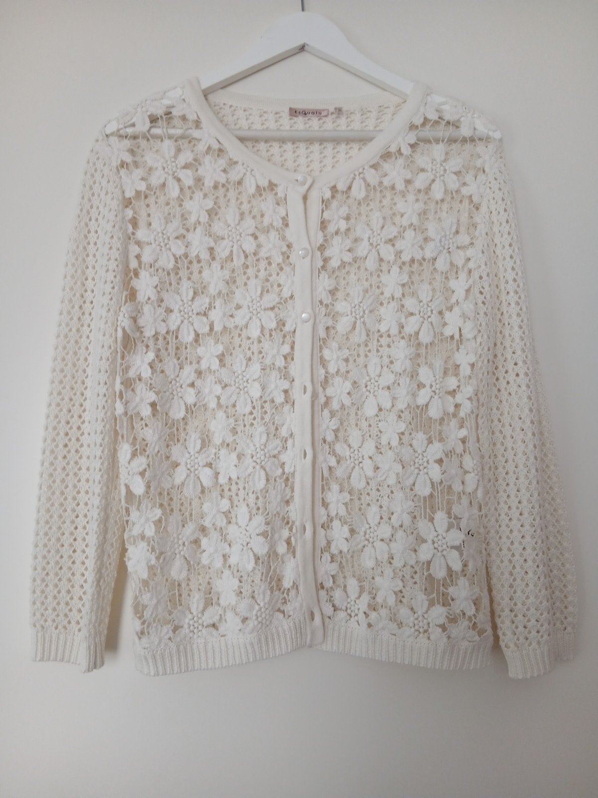 M Nw prachtig crème open gebreid vest bloemen voor Esqualo, Kleding | Dames, Truien en Vesten, Maat 38/40 (M), Wit, Ophalen of Verzenden