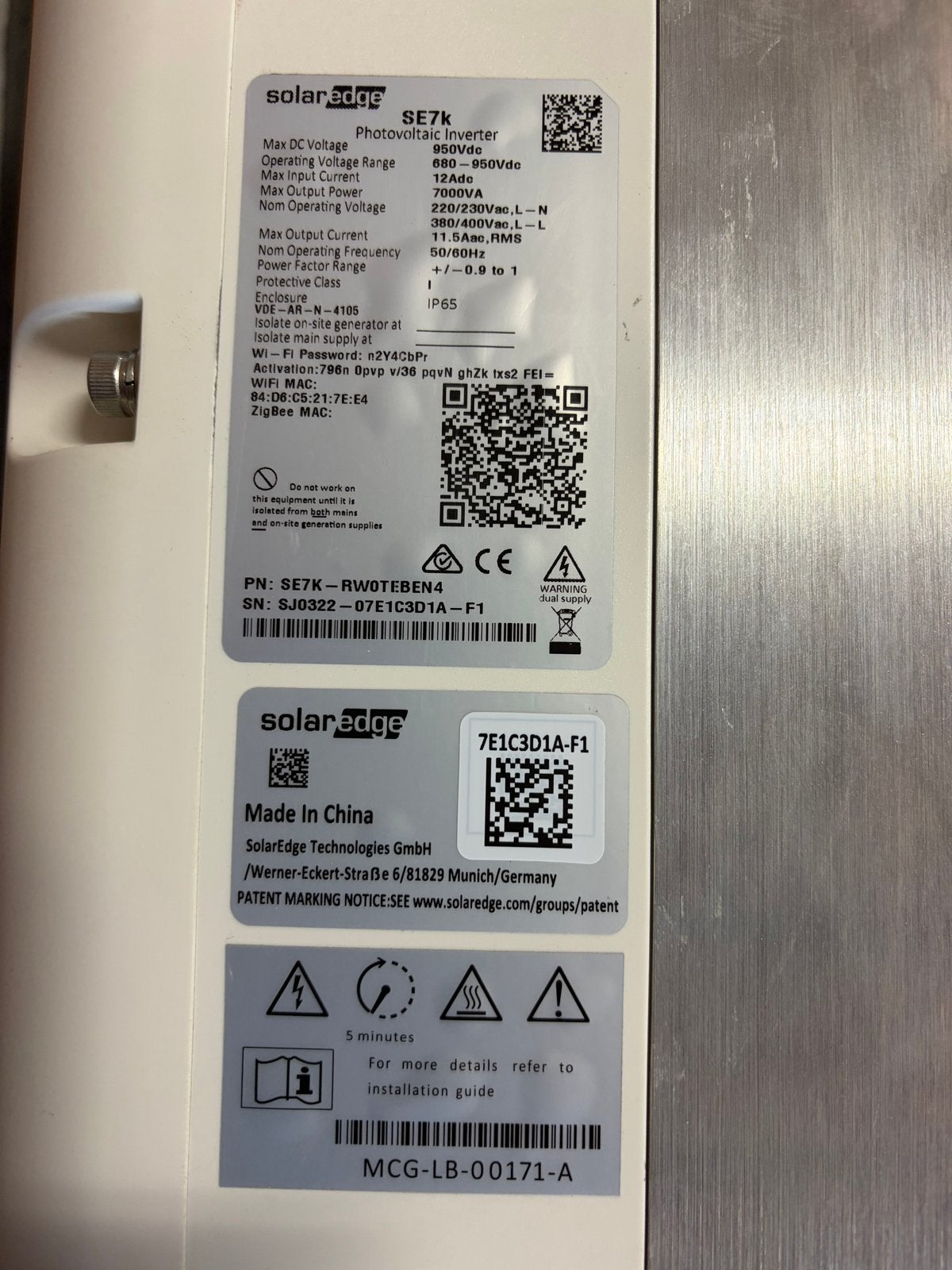 SolarEdge SE7K PV-omvormer - Zo goed als nieuw, Ophalen, Zo goed als nieuw, Overige typen, 200 wattpiek of meer
