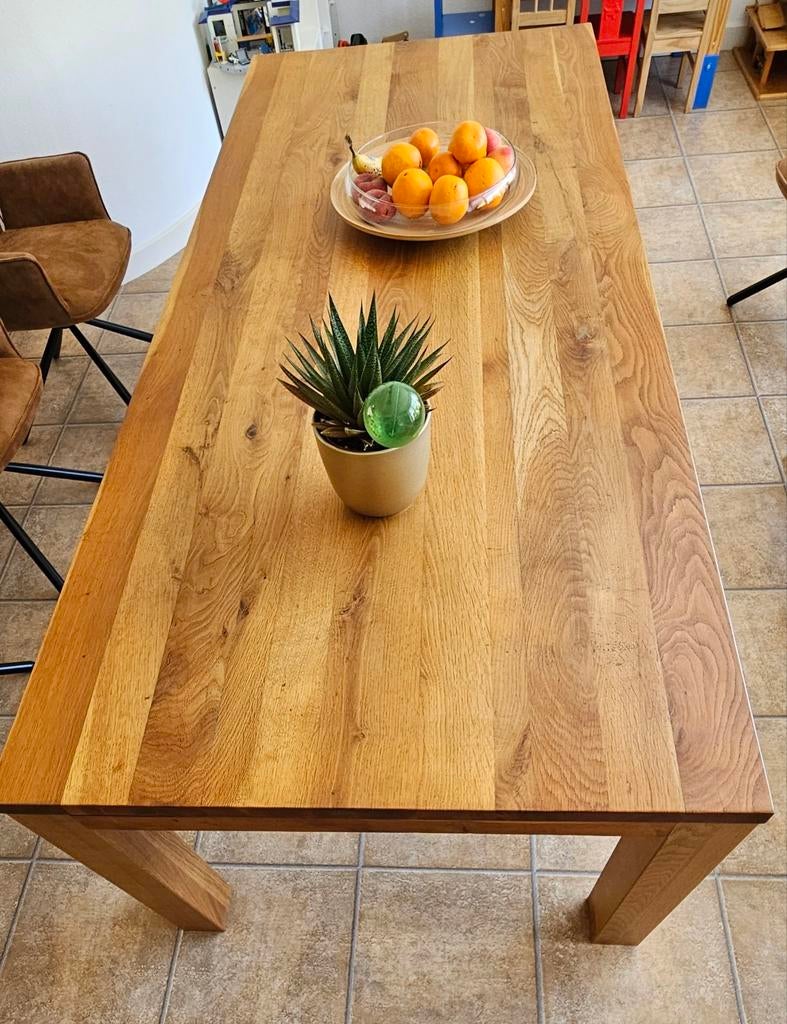 Vol eiken eettafel 240 x 100 cm., Huis en Inrichting, Tafels | Eettafels, Ophalen, 100 tot 150 cm, Eikenhout, 200 cm of meer